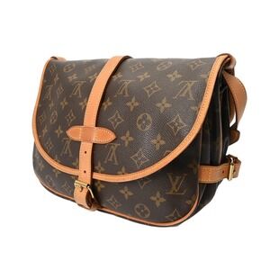 Louis Vuitton Shoulder Brown Monogram Bag Saumur Canvas